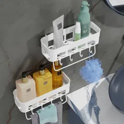 xbey Multipurpose Bathroom Decorative Rack Accessories Plastic Wall Shelf image 3