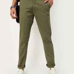 max Men Regular Fit Green Cotton Blend Trousers image 1