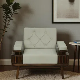 woodsworth from pepperfry Myto Sheesham Wood 1 Seater Sofa In Beige Colour image 1