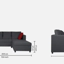 febonic Nebula Fabric LHS Sectional Sofa in Charcoal Grey Colour image 2