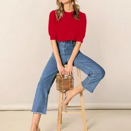 dream beauty fashion Casual Puff Sleeves Solid Women Red Top image 4