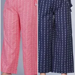 loopup Pack of 2 Women Regular Fit Multicolor Pure Cotton Trousers image 3