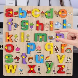 popplop Learning Educational Board Wooden Small Alphabets Puzzles with Pictures for Kids image 3