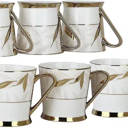 Pack of 6 Bone China Femora Indian Ceramic Fine Bone China Pack of 6 Fine Premium Gold Tea Cup, 200 ml (Gold)-picture-28