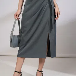 tokyo talkies Women Solid Pencil Grey Skirt-picture-16