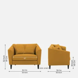 febonic Polon Fabric 1 Seater Sofa In Corn Yellow Colour image 2