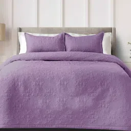 labham Purple Solid GSM 300 Pure Cotton King Size Bedcover With 2 Pillow Covers image 1