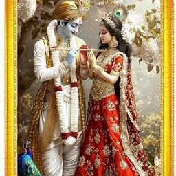Radha Krishna Ji MDF Photo Frame | Spiritual Wall & Table Decor Divine Love Art Digital Reprint 7 inch x 5 inch Painting-image-89