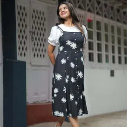 sadhnazon Women Fit and Flare Black Midi/Calf Length Dress-picture-15