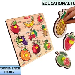 shalafi Wooden Fruits Puzzle with Pegs Educational Learning Shapes,Fruit Names Board Toy-picture-23