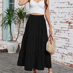 sarojani Women Solid Gathered Black Skirt image 4