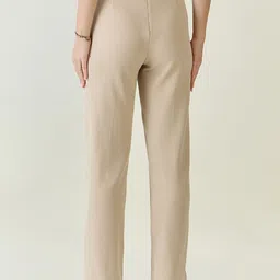 aayu Women Regular Fit Cream Lycra Blend Trousers image 2