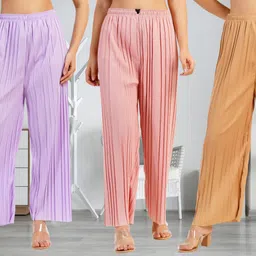 irha Pack of 3 Women Regular Fit Multicolor Viscose Rayon Trousers image 1