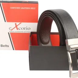 excorio Men Party, Casual, Formal Black Genuine Leather Reversible Belt image 3