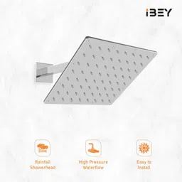 ibey 4-Inch Square Rainfall Shower | High-Pressure Steel Wall-Mounted Shower Head Fixed Mount image 2