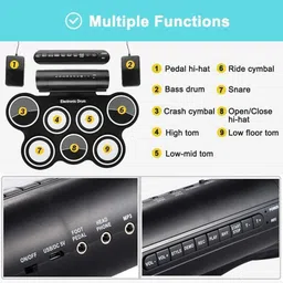 bibox W759 Electronic Drum |Built-in Li-Battery 2000mAh|Portable with audio Jack| Electric 7 Drum Kit Set image 5