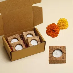 aromatic fables Sustainable Glow Wooden Tea Light Holders And Scented Tealight Set (5-Pack) For Diwali Gifting And D cor image 3