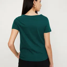 max Women Printed Round Neck Pure Cotton Green T-Shirt image 3