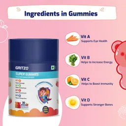 gritzo Super Gummies, Multivitamin for Kids, 21 Vitamins & Minerals, Multi Flavour image 2