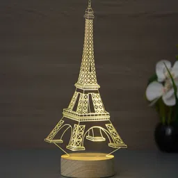 ecraftindia Eiffel Tower Design Acrylic & Wood Base LED Table Lamp (With Rechargeble Battery) image 1