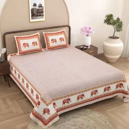 j.k.enterprises Red Traditional 240 TC Pure Cotton King Sized Double Bedsheet with 2 Pillow Covers-picture-13