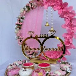 mridang Engagement Ring platter with Customize name beautiful Floral work Wood Decorative Platter image 5