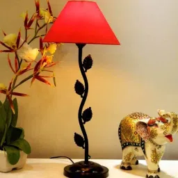 tu casa Red Poly Cotton Shade Table Lamp with Black Base-picture-12