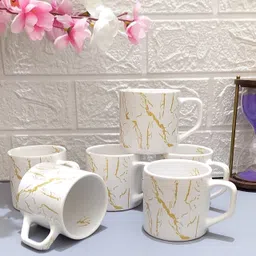 maalaxmi store Pack of 6 Ceramic CUPS WITH GOLDEN lectric line DESIGN image 5
