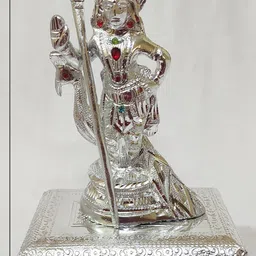 samukkaras fashions White Metal German Silver Murugar Statue with Base Stand/Murugar with Chowki Decorative Showpiece-25 cm image 2