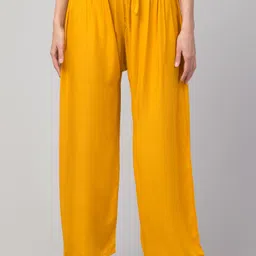 fambee Women Relaxed Yellow Viscose Rayon Trousers-picture-13