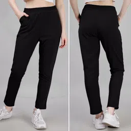 leewan Women Self Design Black Track Pants image 2