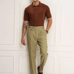 highlander Men Slim Fit Khaki Cotton Blend Trousers image 3