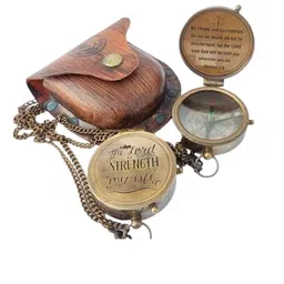 generic Compass The Lord Trust Brass Engraved Your All Pocket Heart with Gift Camping Leather Case, Best Compass for Hiking & Travelling, Best Gift for Your Loved One image 1