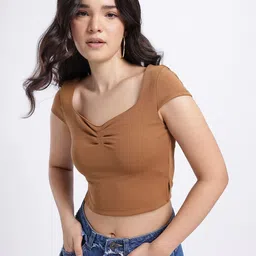 Casual Regular Sleeves Solid Women Brown Top-image-71