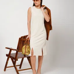 office & you Women Fit and Flare White Knee Length Dress image 5