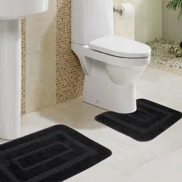 saral home Black Geometric Microfibre 24x16 Inches AntiSkid Bath Mat (Set of 2) image 1