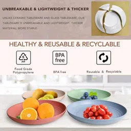 kitchantique 9.05" Unbreakable Wheat Straw Plates-Ideal for Salad,Pasta,Snacks & Dinner Party Dinner Plate image 4