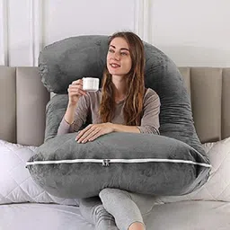 amcaton ultra soft j shaped pillow Polyester Fibre, Microfibre Solid Pregnancy Pillow Pack of 1 image 2