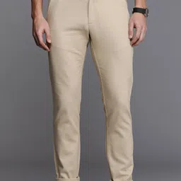 fubar Men Slim Fit Cream Cotton Blend Trousers-picture-18