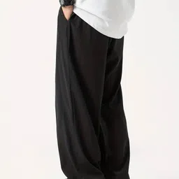 warcourt Men Loose Fit Black Cotton Blend Trousers image 2