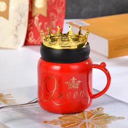 elegant lifestyle King Queen Crown Printed Milk with Crown Shaped Cap with Handle, Rakhi Sister Birthday Girlfriend Boyfriend Father Mother Lovers Husband Wife Couple Gift Ceramic Coffee Mug-picture-27