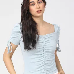 tokyo talkies Casual Regular Sleeves Solid Women Blue Top-picture-26