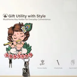 unnati times Krishna Home decor Wooden Wall key holder For wall Decorative Item Wood Key Holder image 4