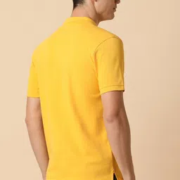 allen solly Men Solid Polo Neck Cotton Blend Yellow T-Shirt image 3