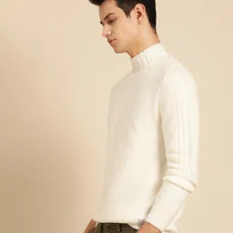 mr bowerbird Men Solid Turtle Neck White Sweater image 4