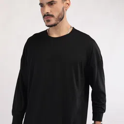chkokko Men Solid Round Neck Polycotton Black T-Shirt image 3