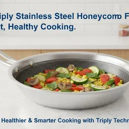 onions Arihant Product Triply Stainless Steel Honeycomb Fry Pan, Non-Stick Cookware Fry Pan 22 cm diameter 1.5 L capacity image 2