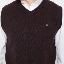 duke Men Self Design V Neck Brown Sweater image 4