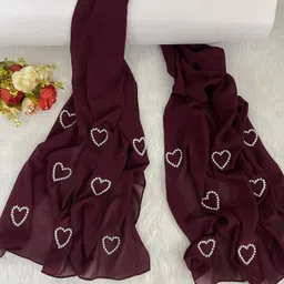 qalb luxuria Self Design Georgette Women Maroon Stole image 1