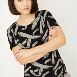 max Women Printed Round Neck Pure Cotton Black T-Shirt-picture-14